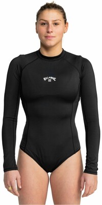 2024 Billabong Womens Tropic Bodysuit UV50 Long Sleeve Swimsuit EBJX100102 - Black Pebble